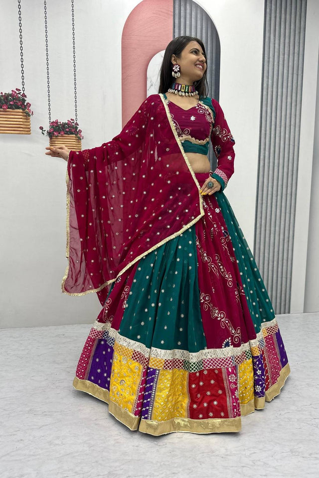 Multi Color Embroidered Georgette Lehenga (TP-279)