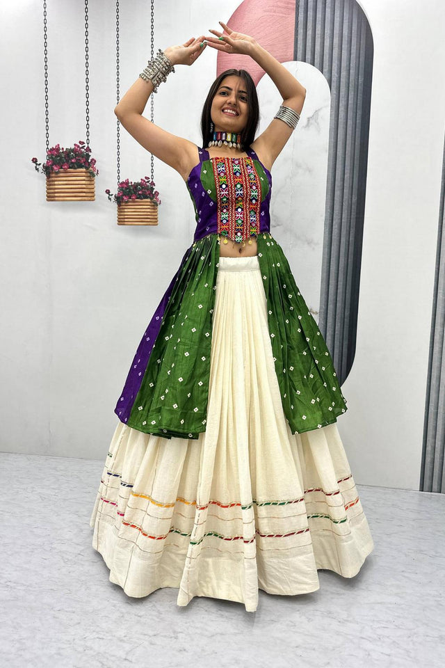 Green Embroidered Cotton Lehenga (TP-56 - Green)