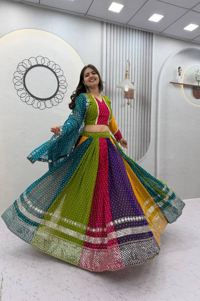 Multi Color Sequin with Bandhani Printed Georgette Lehenga (TP-588)