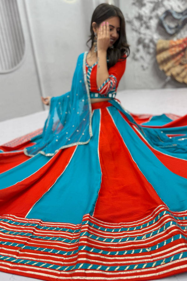 Sea Blue Lace Work Cotton Lehenga (TP-589-Aqua)