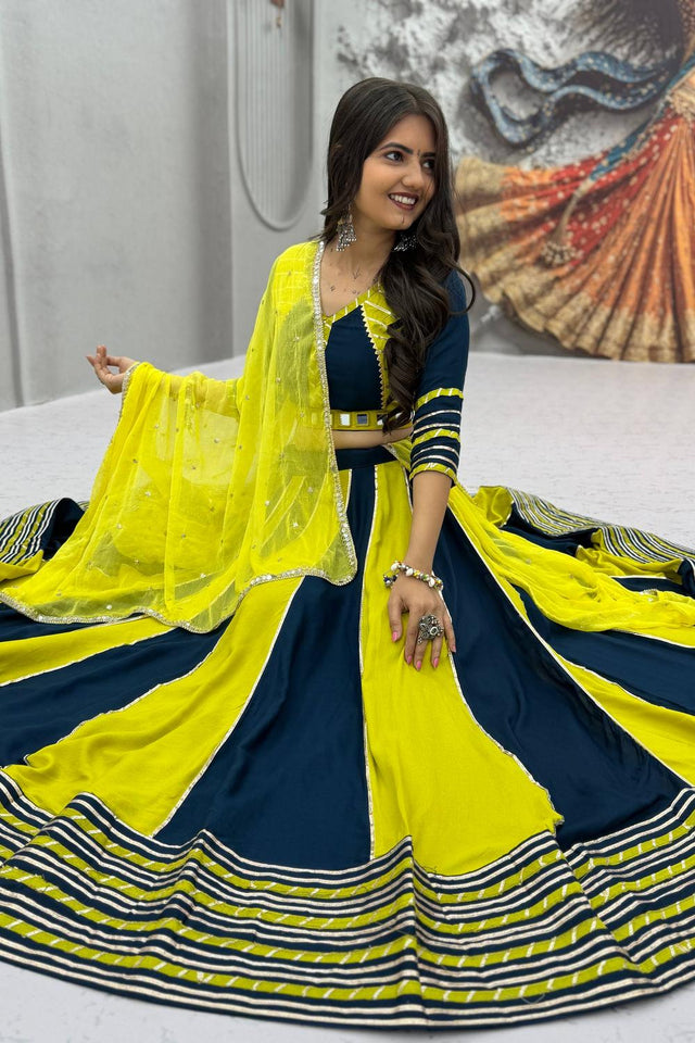 Yellow Lace Work Cotton Lehenga (TP-589-Yellow)