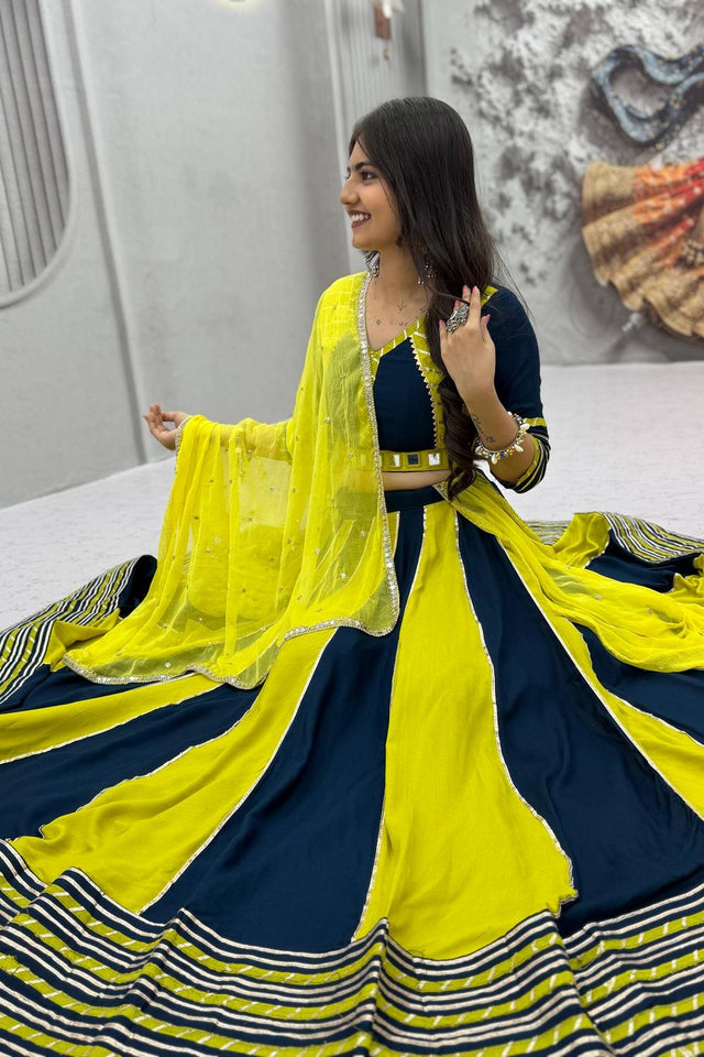 Yellow Lace Work Cotton Lehenga (TP-589-Yellow)