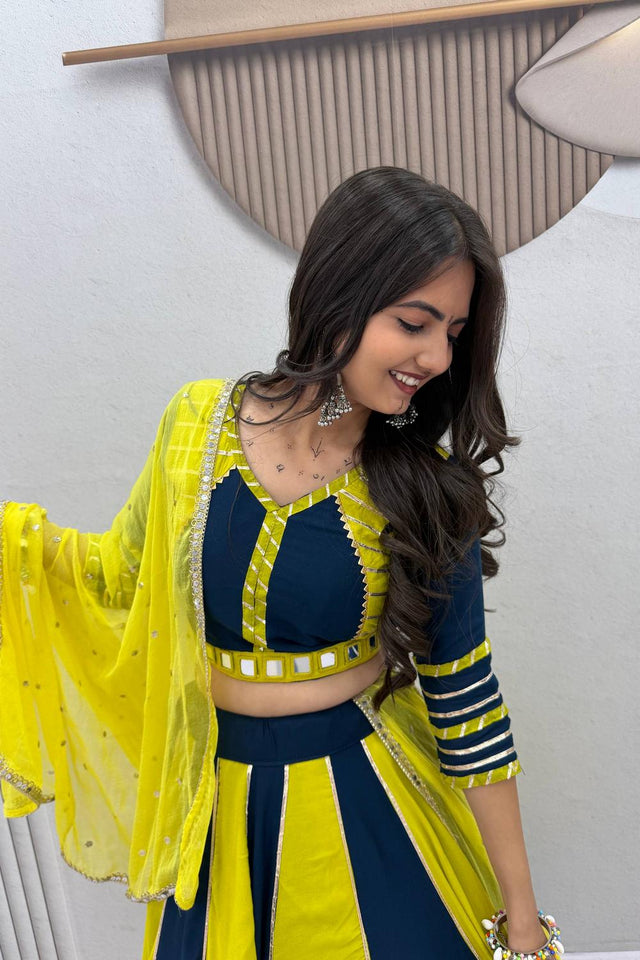 Yellow Lace Work Cotton Lehenga (TP-589-Yellow)