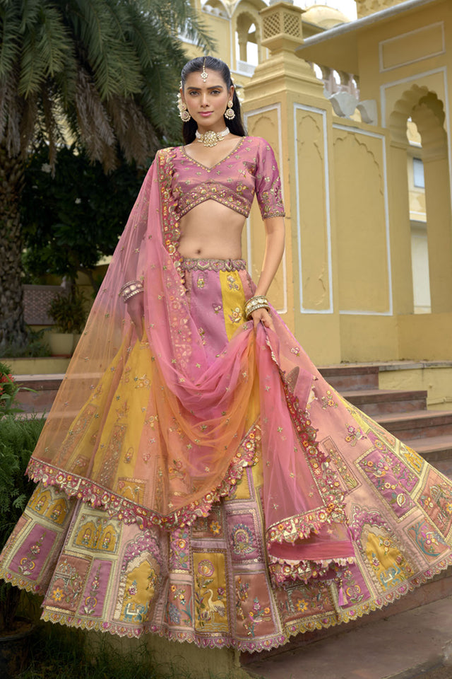 Pink Floral Embroidered Silk Lehenga