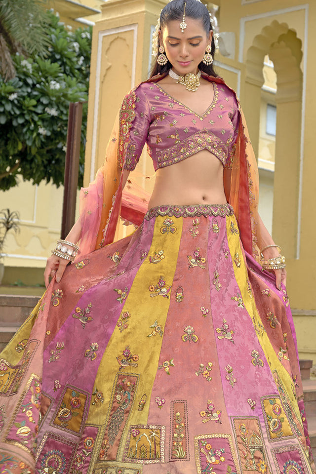 Pink Floral Embroidered Silk Lehenga