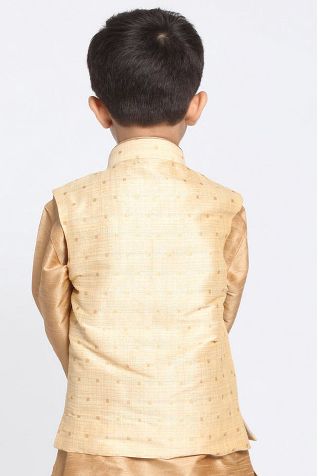 Boy's Cotton Art Silk Nehru Jacket in Gold - 6-7 Years