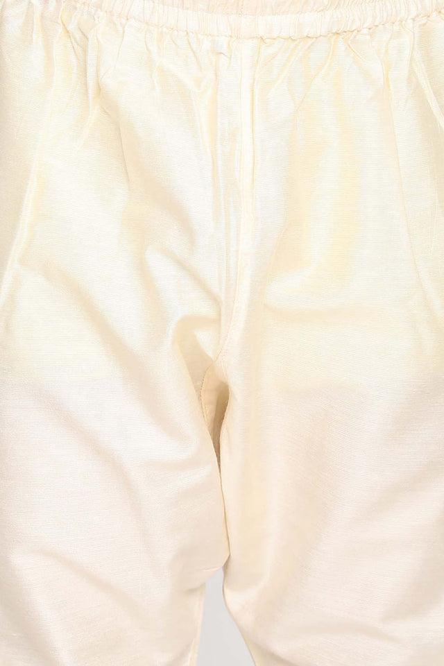 Buy Boy's Viscose Solid Kurta Set in Cream - Zoom in