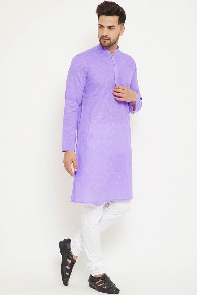 Men's blended Cotton Solid Kurta Set in Purple - 42