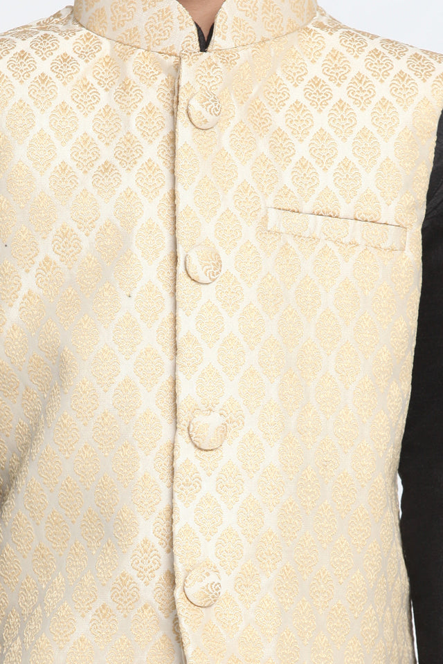 Boy's Cotton Art Silk Kurta Set In Beige