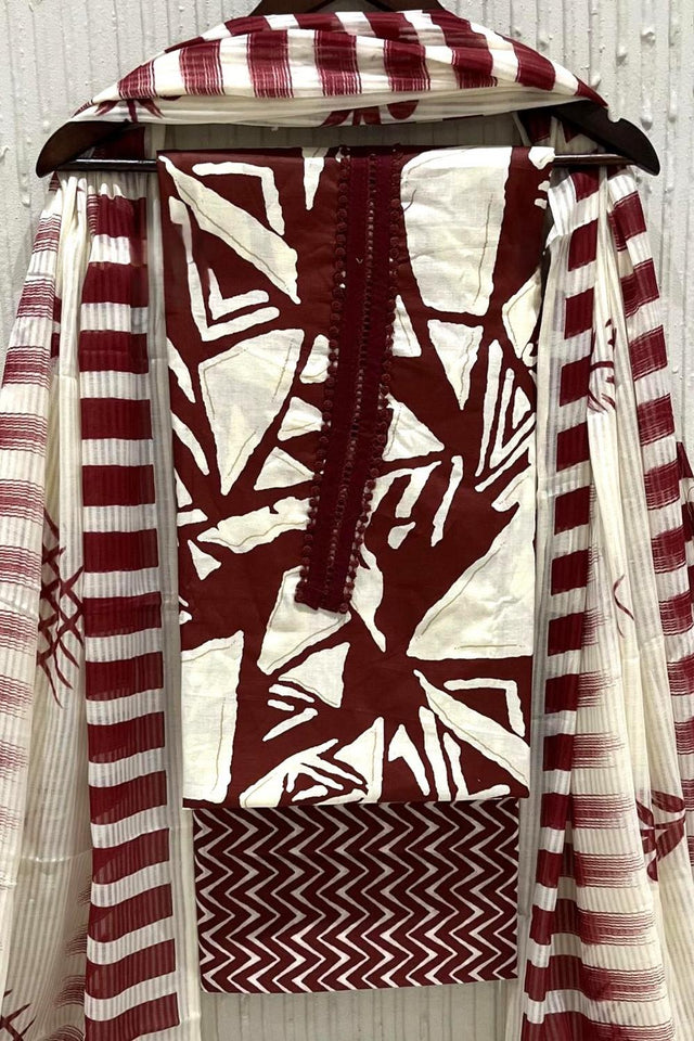 Maroon Printed Cotton Kurti Pant Set (VCDM0293-MRON)