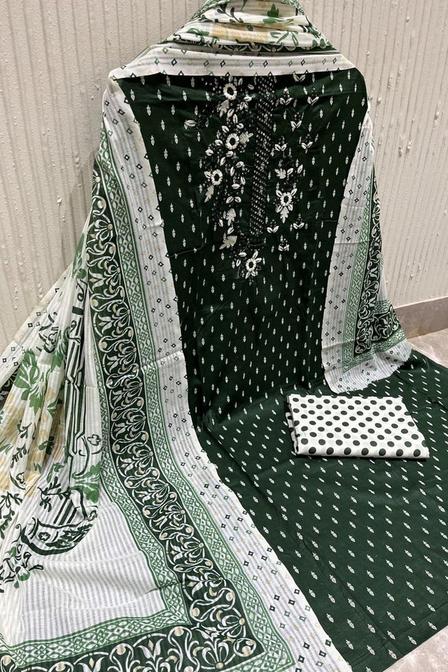 Green Printed Cotton Kurti Pant Set (VCDM0300-GREN)