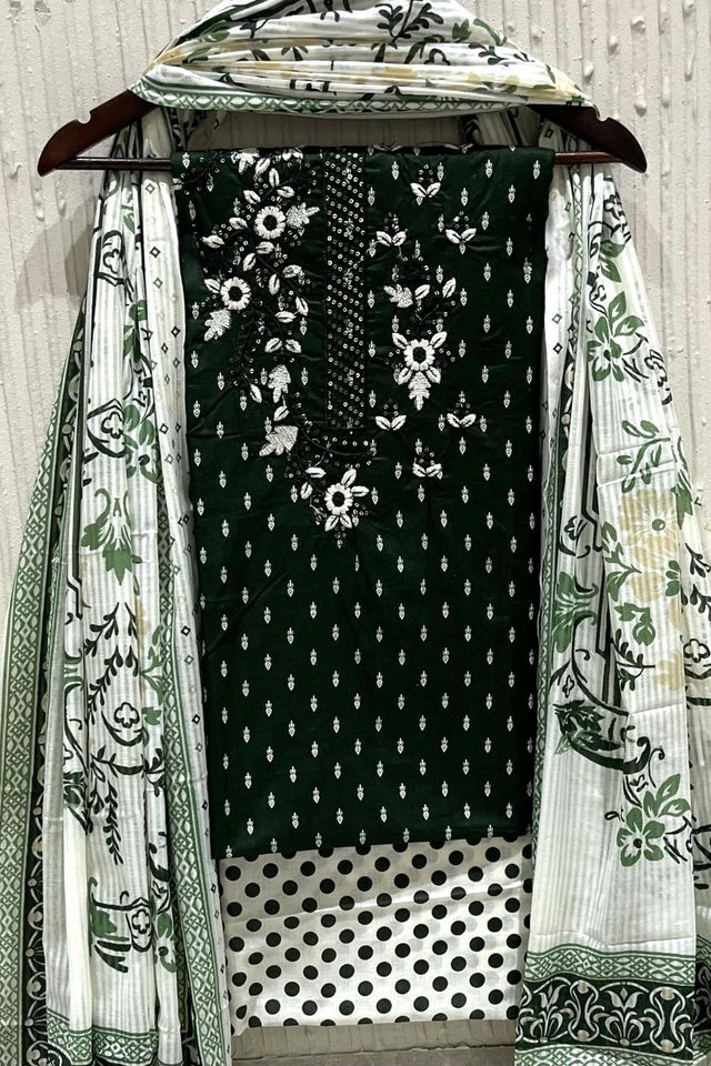 Green Printed Cotton Kurti Pant Set (VCDM0300-GREN)