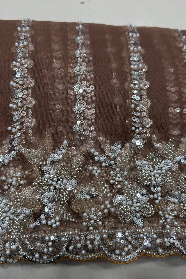 Brown Heavy Embroidered Net Saree (VD-ON5191-Brown)