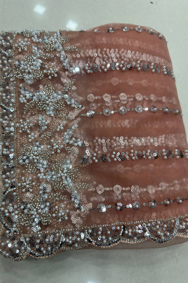 Peach Heavy Embroidered Net Saree (VD-ON5191-Peach)