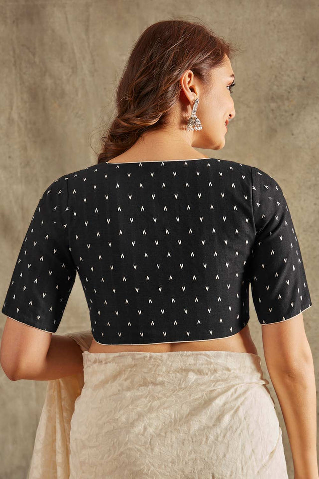 Black Cotton Printed Short Sleeves Blouse