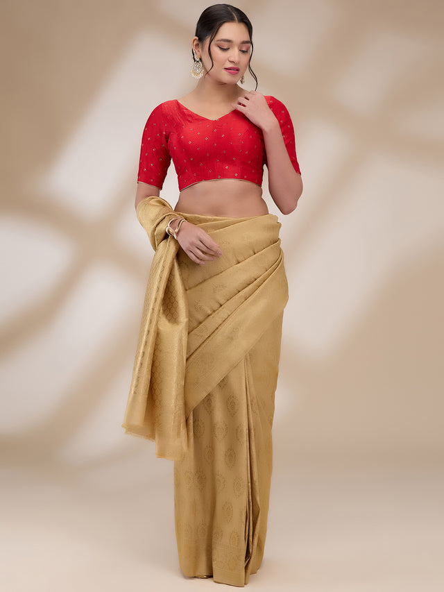 Dark Red Silk Blend Printed Half Sleeves Blouse