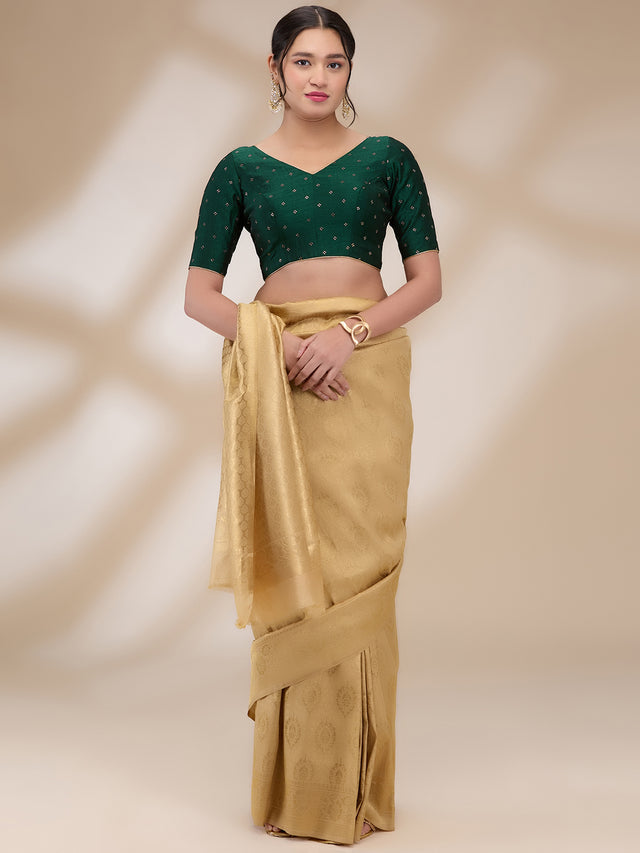 Green Silk Blend Printed Half Sleeves Blouse