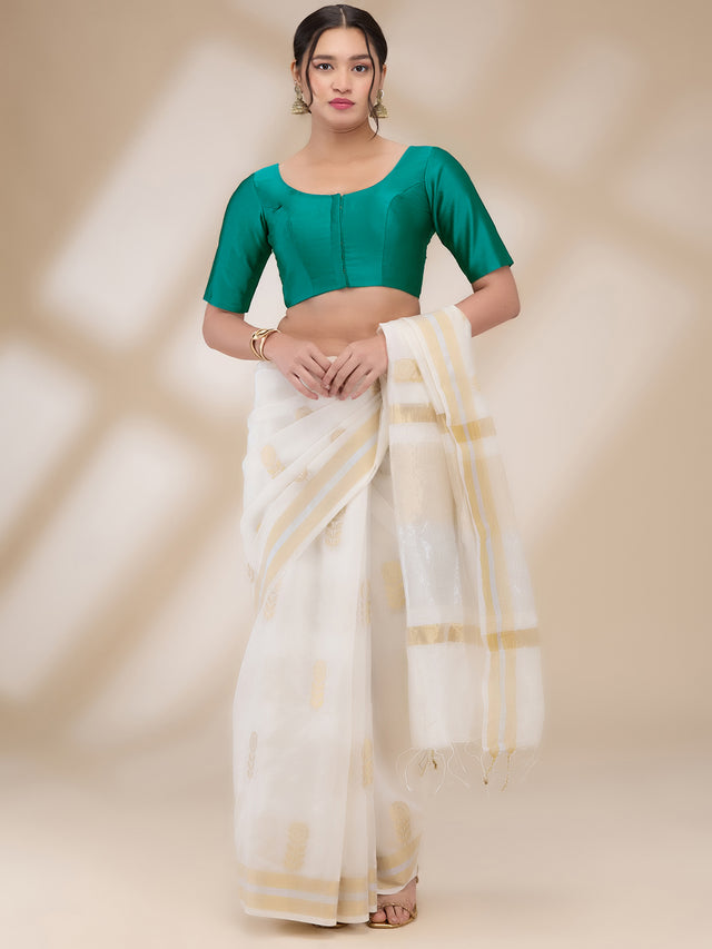 Rama Green Silk Blend Solid Half Sleeves Blouse