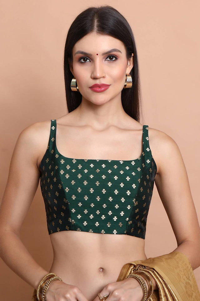 Green Woven Brocade Blouse