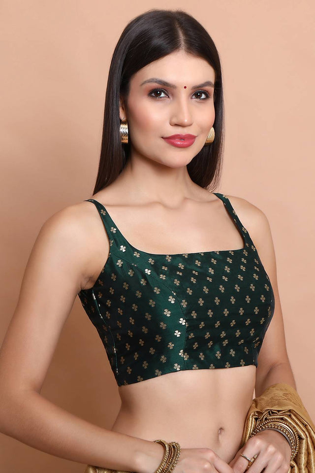 Green Woven Brocade Blouse