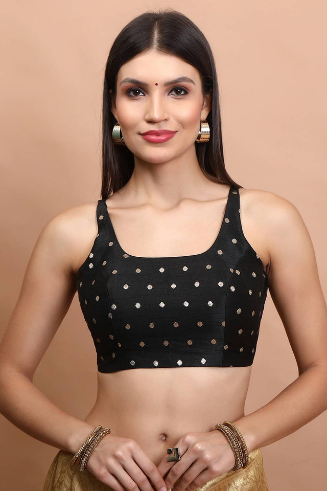 Black Woven Brocade Blouse