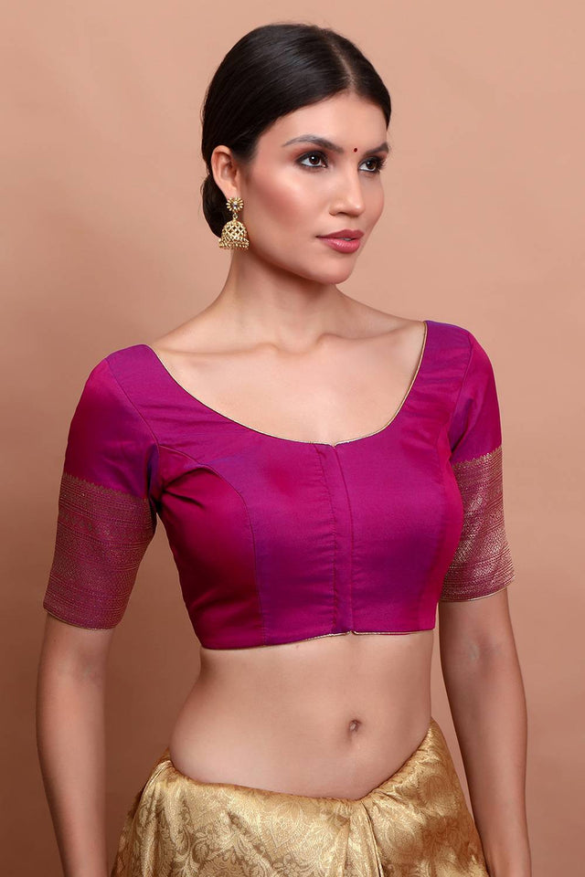 Magenta Woven Silk Blouse