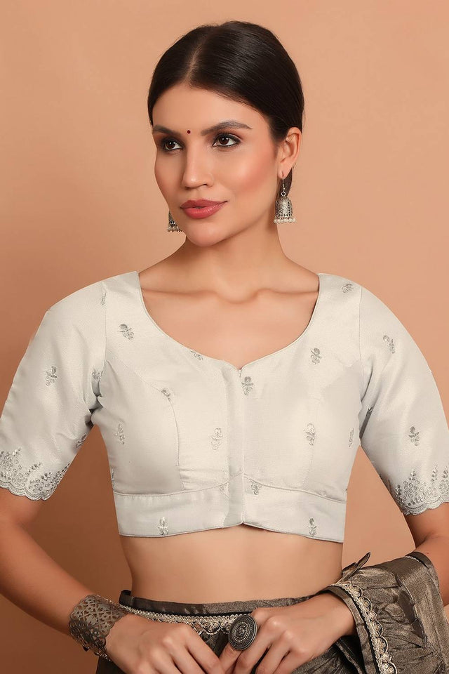 Silver Embroidered Tissue Blouse