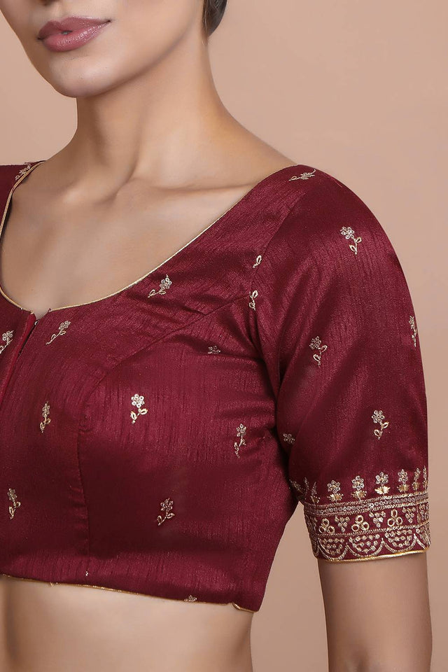 Maroon Embroidered Silk Blouse