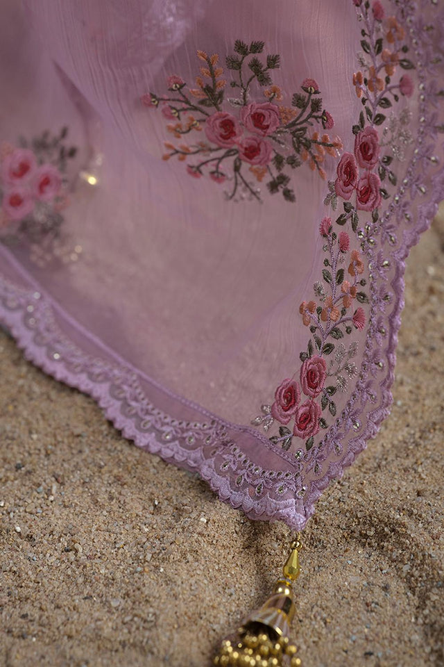 Purple Floral Embroidered Organza Kurti Pant Set