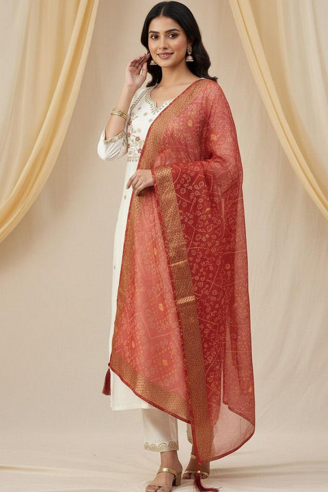 Cream Floral Embroidered Silk Straight Cut Suit (VT-2520)
