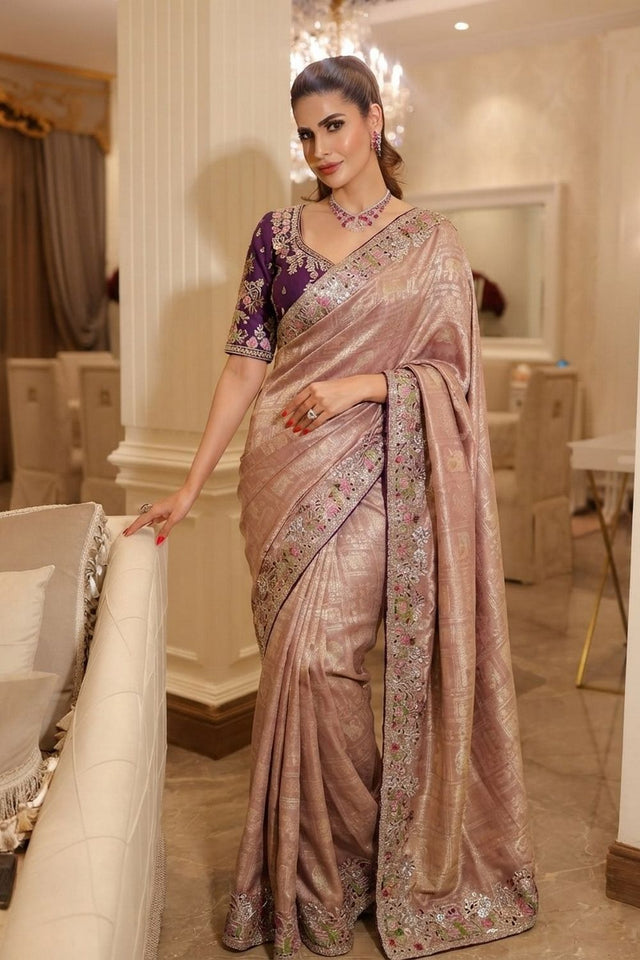 Mauve Heavy Embroidered Kanjivaram Silk Saree (VZ-Royal Hathi-Mauve)