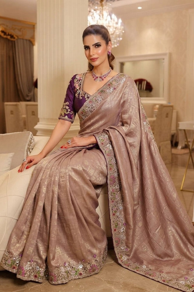 Mauve Heavy Embroidered Kanjivaram Silk Saree (VZ-Royal Hathi-Mauve)