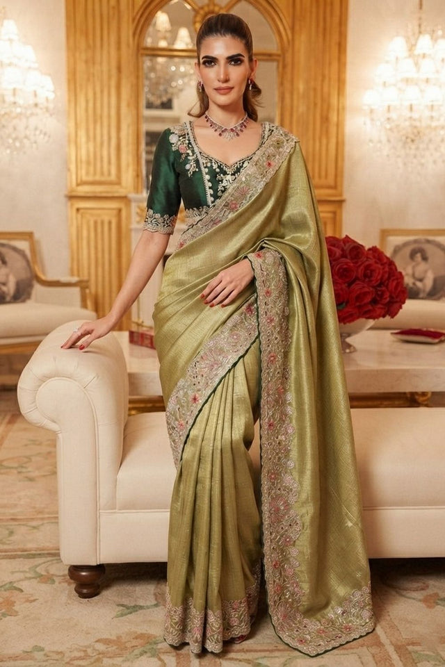 Green Heavy Embroidered Kanjivaram Silk Saree (VZ-Royal Hathi-Pista)