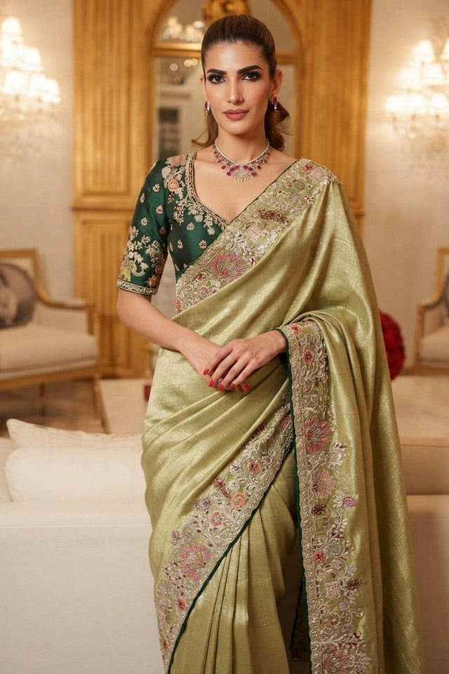 Green Heavy Embroidered Kanjivaram Silk Saree (VZ-Royal Hathi-Pista)