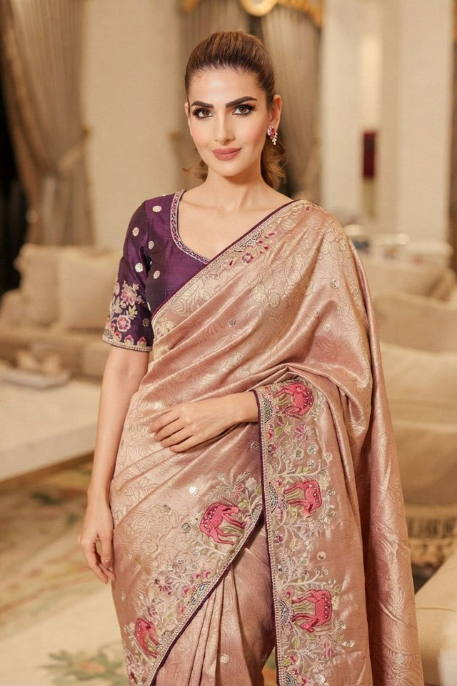 Mauve Embellished Kanjivaram Silk Saree (VZ-Royal Hiran-Mauve)