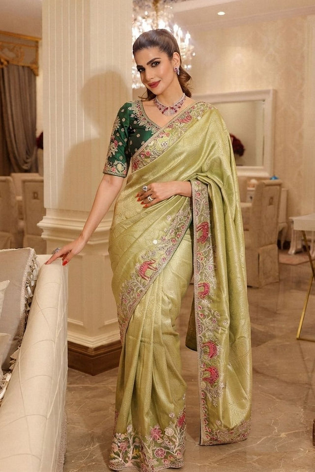 Green Embellished Kanjivaram Silk Saree (VZ-Royal Hiran-Pista)