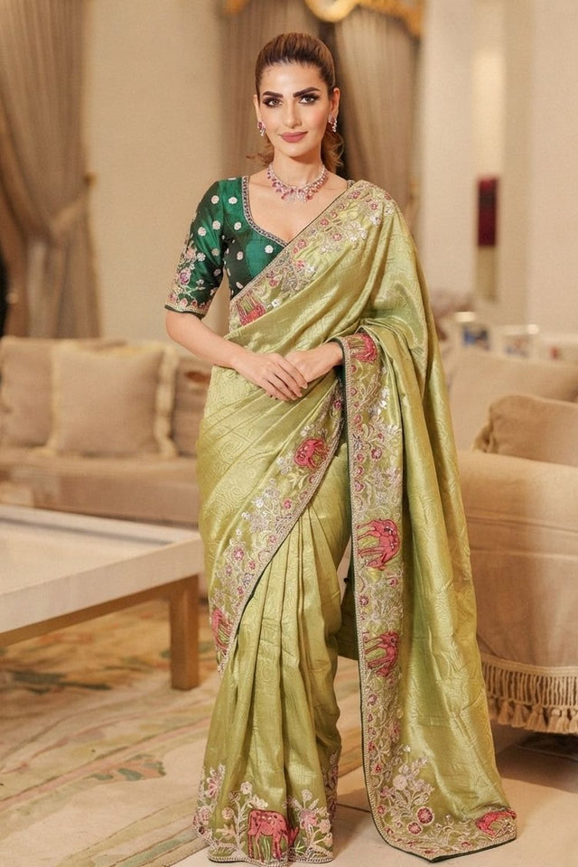 Green Embellished Kanjivaram Silk Saree (VZ-Royal Hiran-Pista)