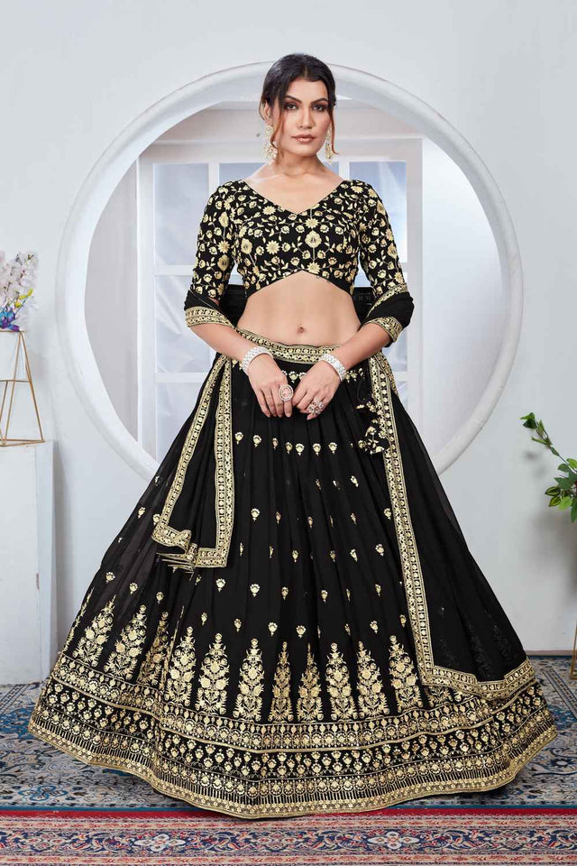 Black Sequins Georgette Lehenga (Vaamika_Black)