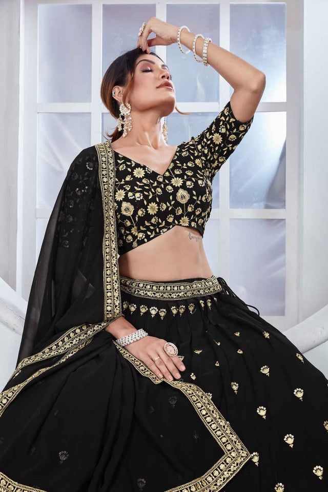 Black Sequins Georgette Lehenga (Vaamika_Black)