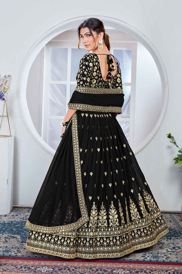 Black Sequins Georgette Lehenga (Vaamika_Black)