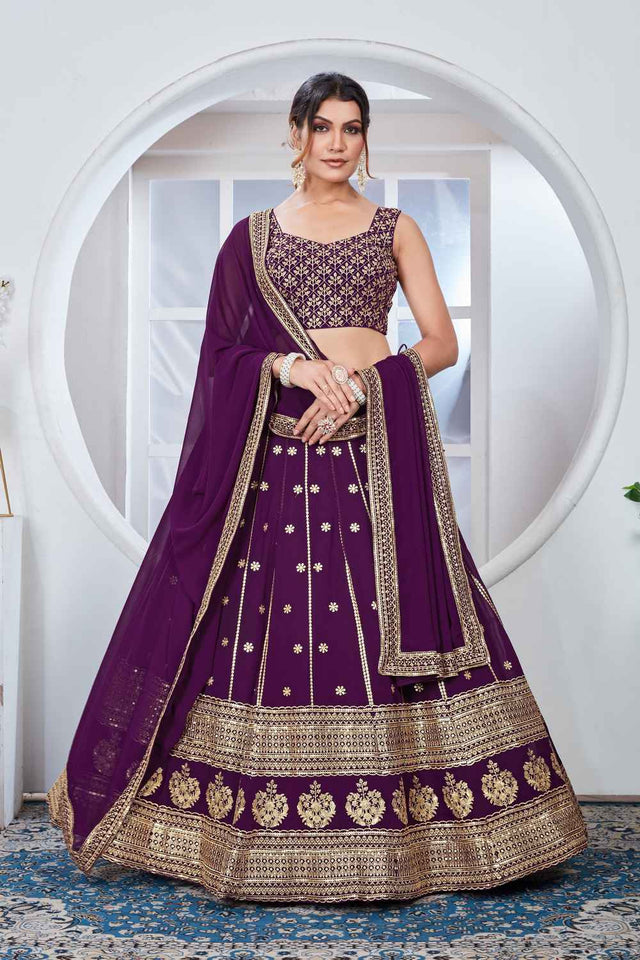 Purple Sequins Georgette Lehenga (Vaamika_purple)