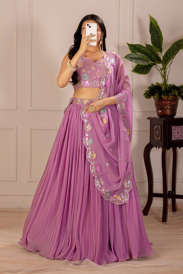 Pink Solid Georgette Lehenga
