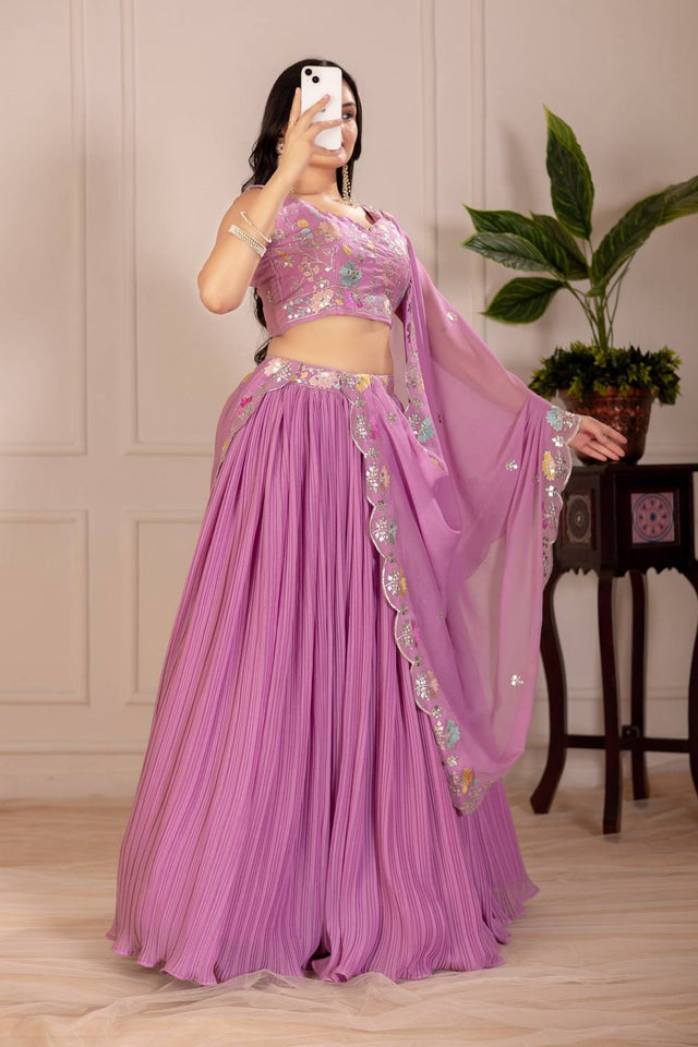 Pink Solid Georgette Lehenga