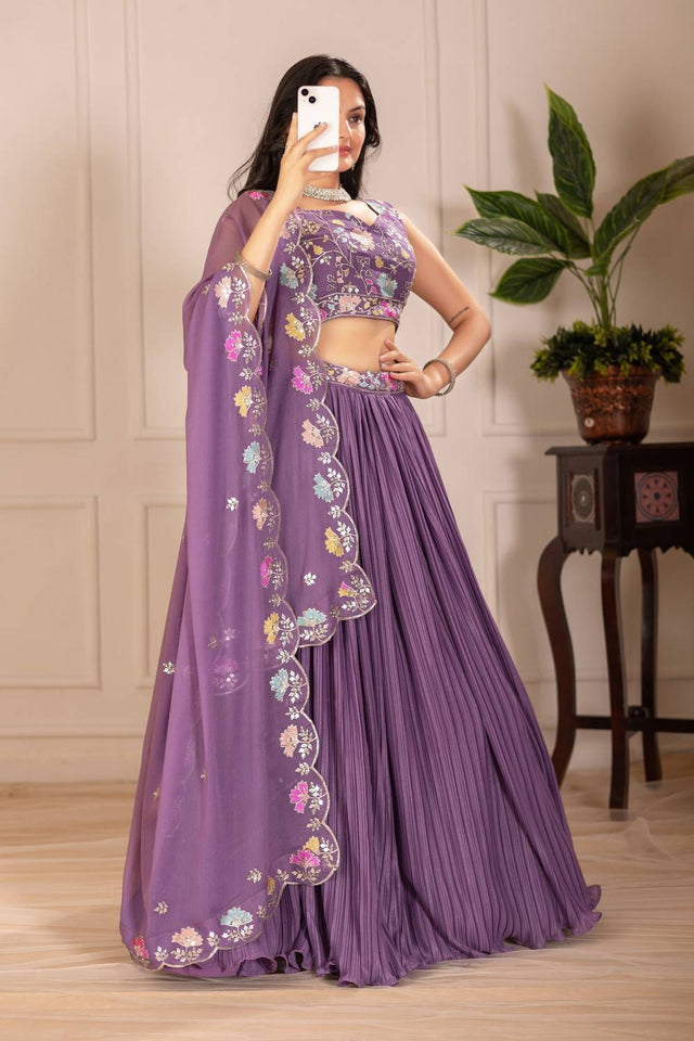 Violet Solid Georgette Lehenga