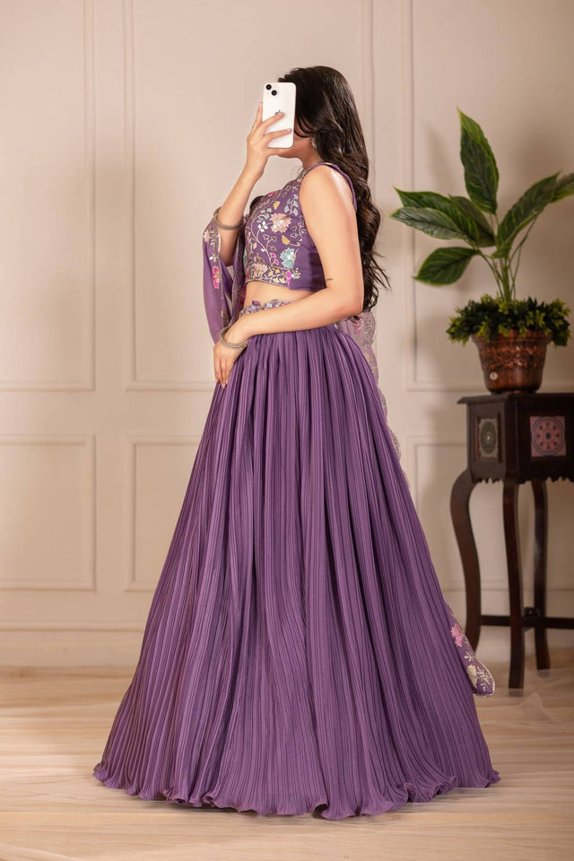 Violet Solid Georgette Lehenga