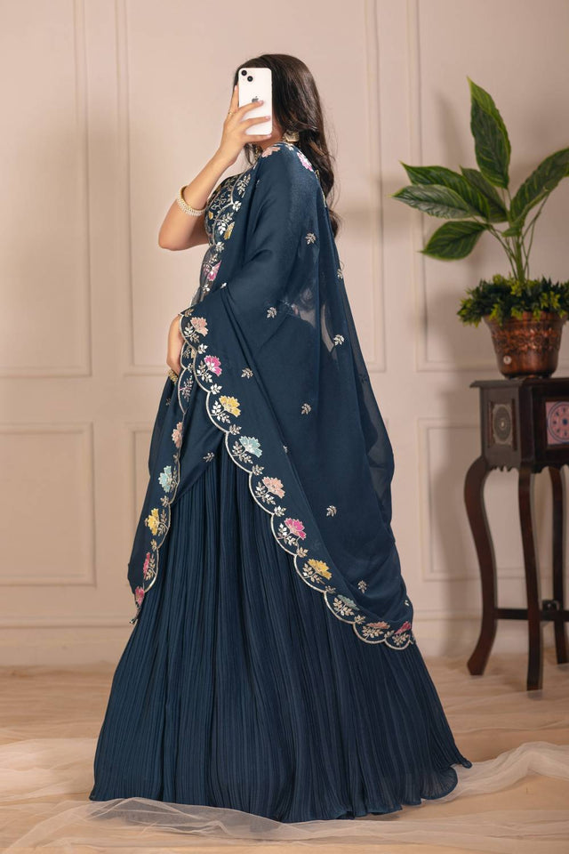 Turquoise Solid Georgette Lehenga