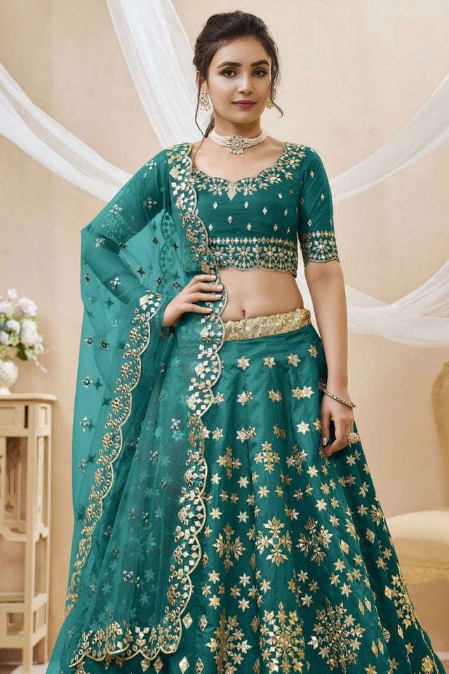 Green Heavy Embroidered Art Silk Lehenga (WF-501-Green)