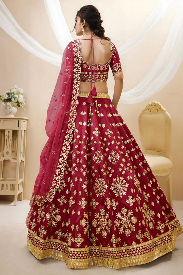 Red Heavy Embroidered Art Silk Lehenga (WF-502-Red)