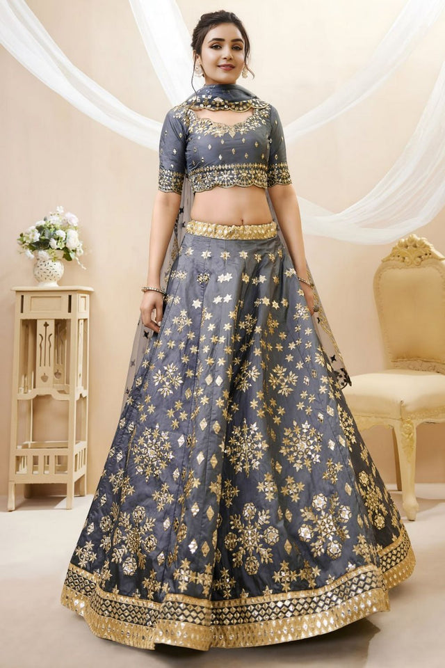 Grey Heavy Embroidered Art Silk Lehenga (WF-503-Grey)
