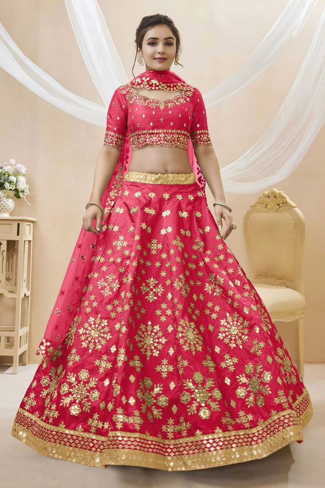 Pink Heavy Embroidered Art Silk Lehenga (WF-505-Pink)